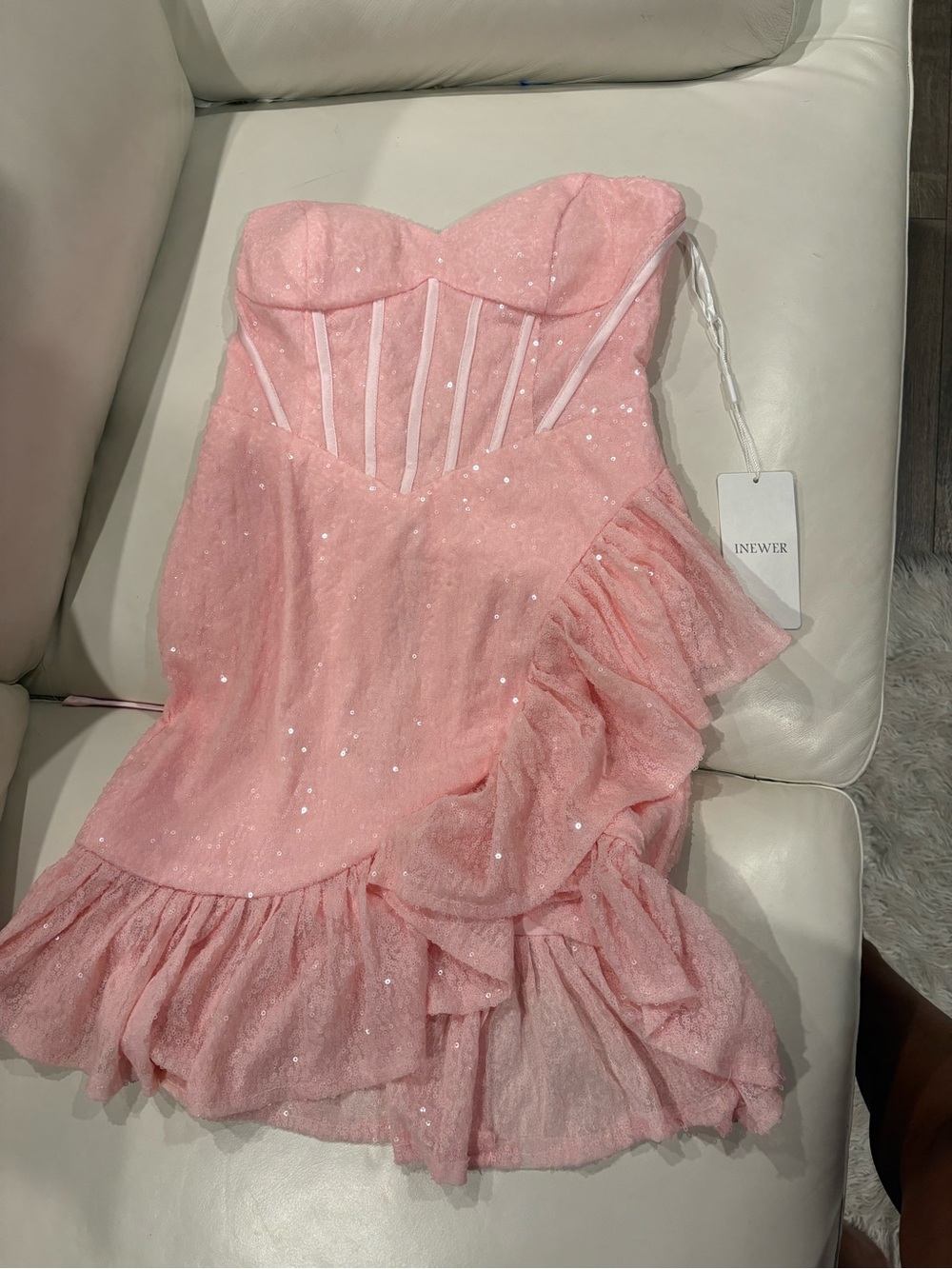 Gianni Bini Pink Sequin Strapless Ruffle Cocktail Dress